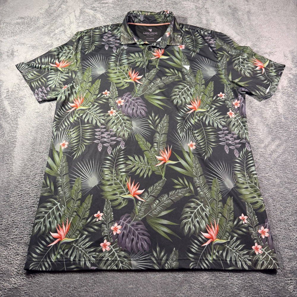 Macade Golf Concept Mens XL Tropical Bird of Paradise Floral Performance Polo